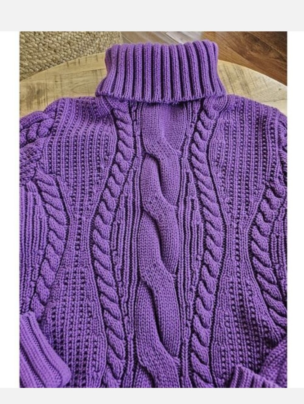 Lands' End Purple Cable-Knit Turtleneck Sweater - Picture 5 of 6